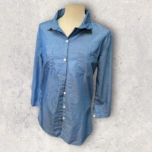 Denim Button Down Tunic Shirt pockets size Large